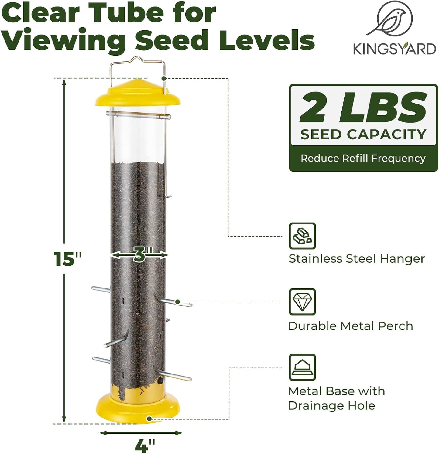Kingsyard Metal Finch Feeder for Thistle/Nyjer Seed, Tube Bird Feeders