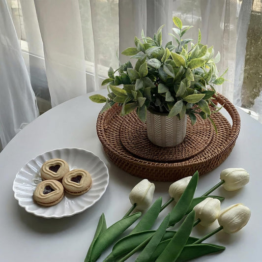 Realistic Fake Plants Boho Geometric Cement Pots Farmhouse Bathroom Decor Rustic Centerpieces for Table Decoration Shelves Faux Eucalyptus Set of 3 in Heavy Concrete Planters