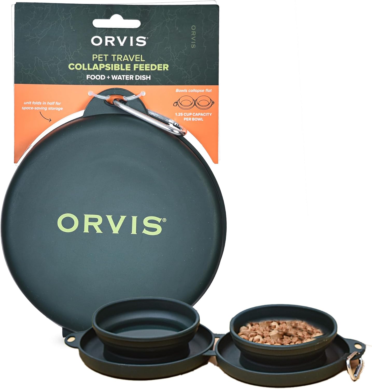 Orvis Pet Travel Collapsible Feeder with Food + Water Dish, 2-in-1, BP