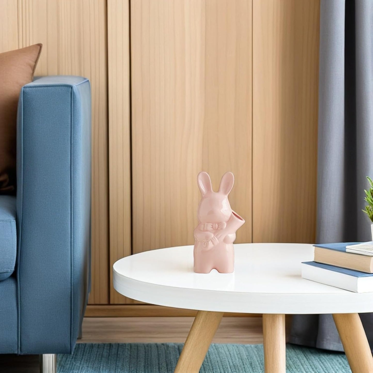 FAVOMOTO Hydroponic Ceramic Flower Vase Cute Bunny Planter Pot with Realistic Rabbit Sculpture for Living Office Decor Porcelain Rabbit Vase for DIY Floral Arrangements and Home Accent