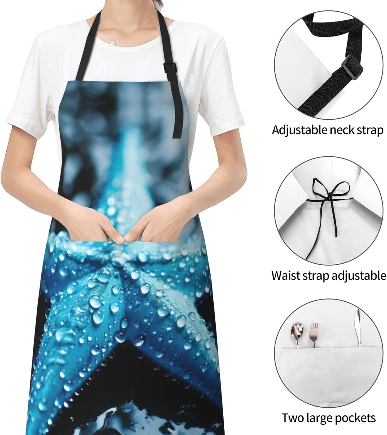 Umbrellas Starfish print Waterproof apron with pocket adjustable cooking apron for adult kitchen bibs to bake