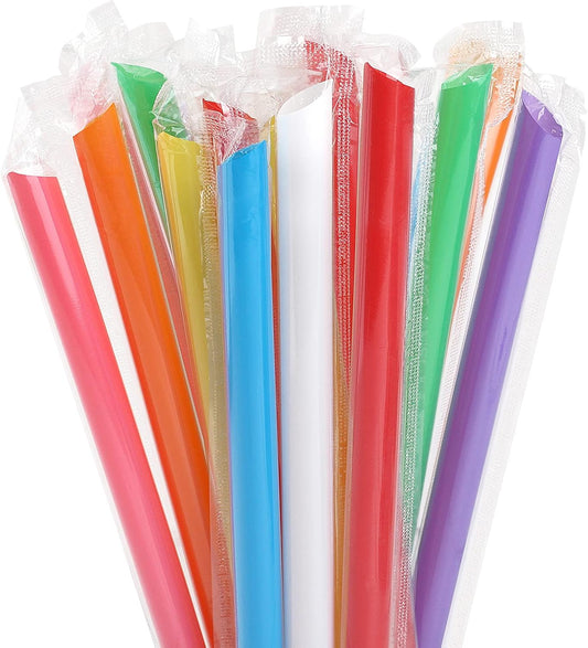 100 Pcs Jumbo Smoothie Straws Boba Straws,Individually Wrapped Multi C