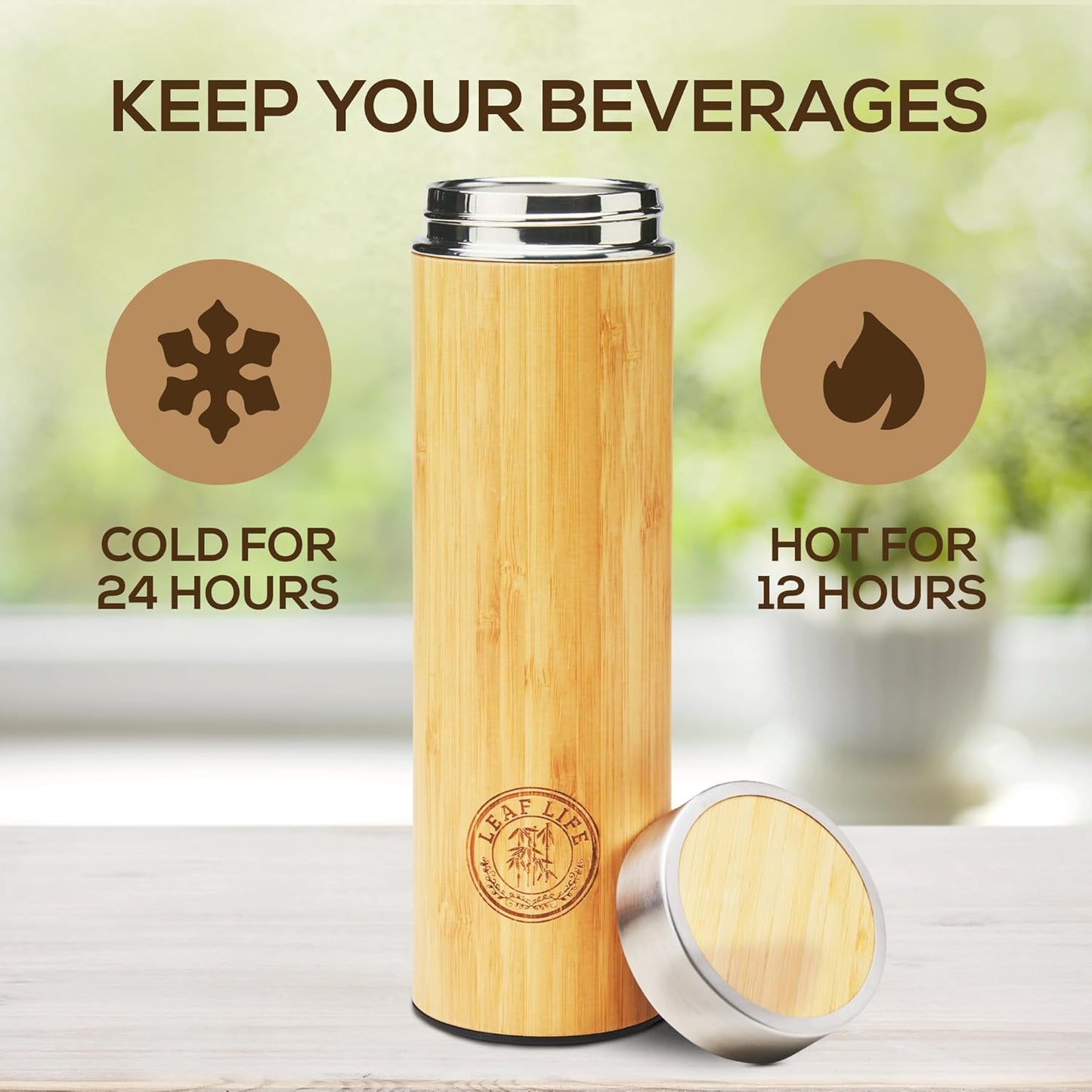 LeafLife Premium Bamboo Tea Bottle for Loose Tea - Tea Infuser Bottle 