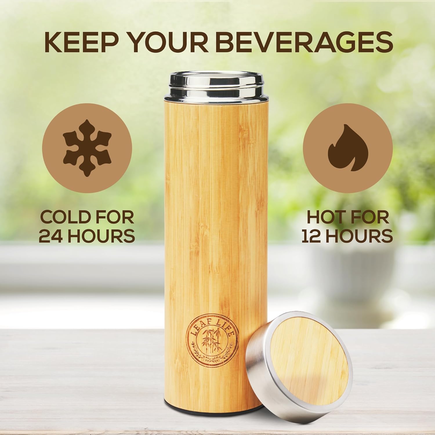 LeafLife Premium Bamboo Tea Bottle for Loose Tea - Tea Infuser Bottle 