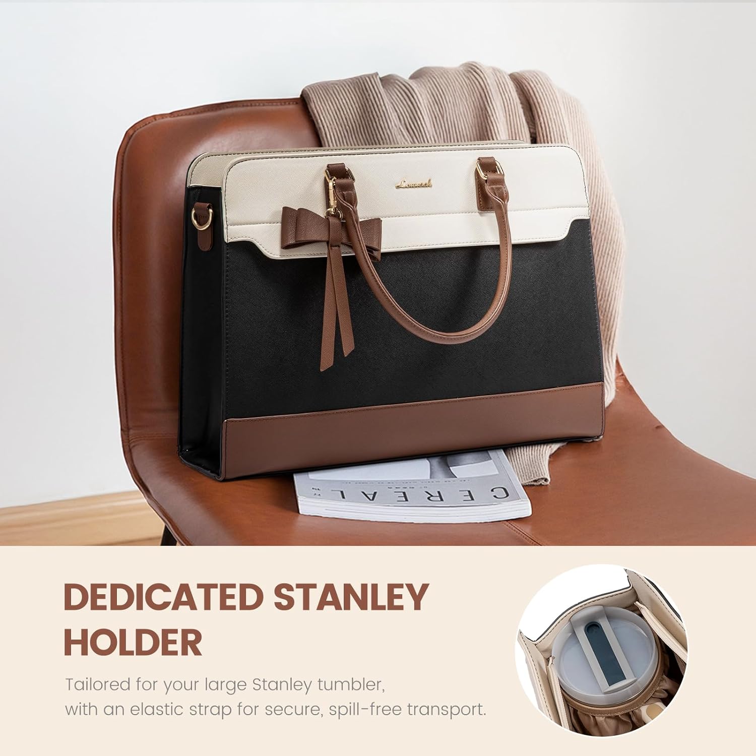 LOVEVOOK Laptop Tote Bag for Women,Leather Work Bag, Waterproof Busine