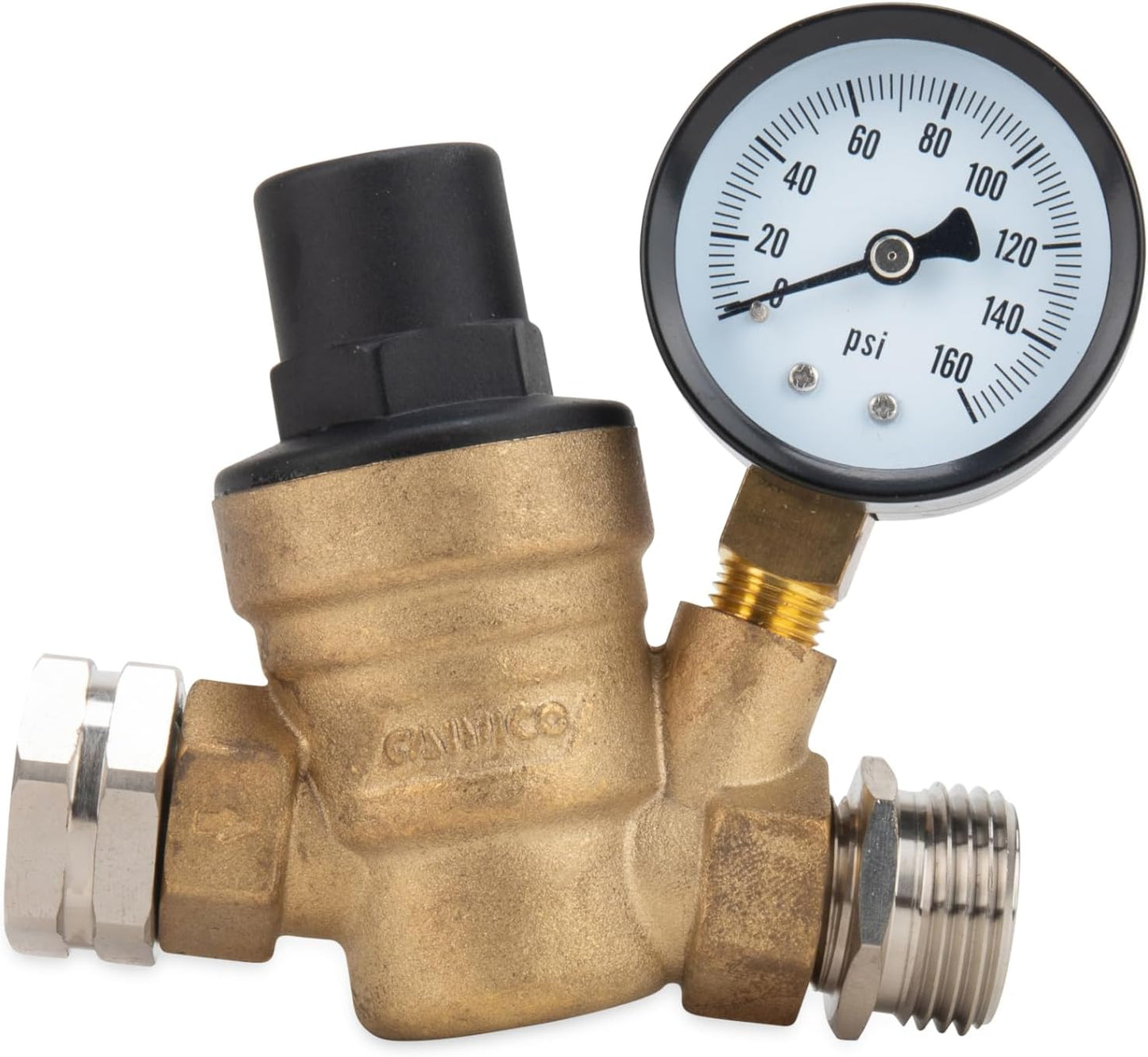 Camco Adjustable RV/Marine Brass Water Pressure Regulator | Help Stop 
