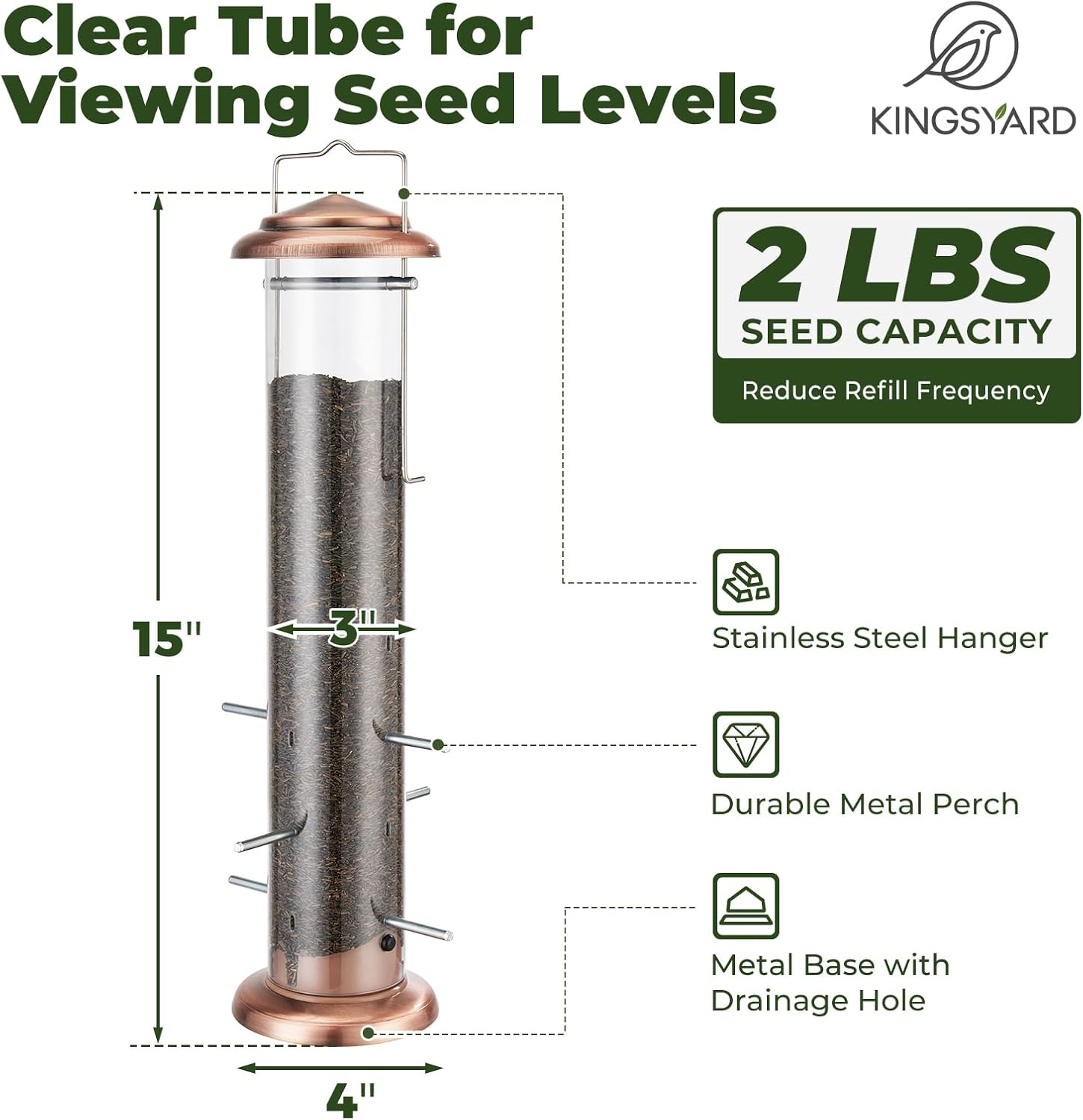 Kingsyard Metal Finch Feeder for Thistle/Nyjer Seed, Tube Bird Feeders