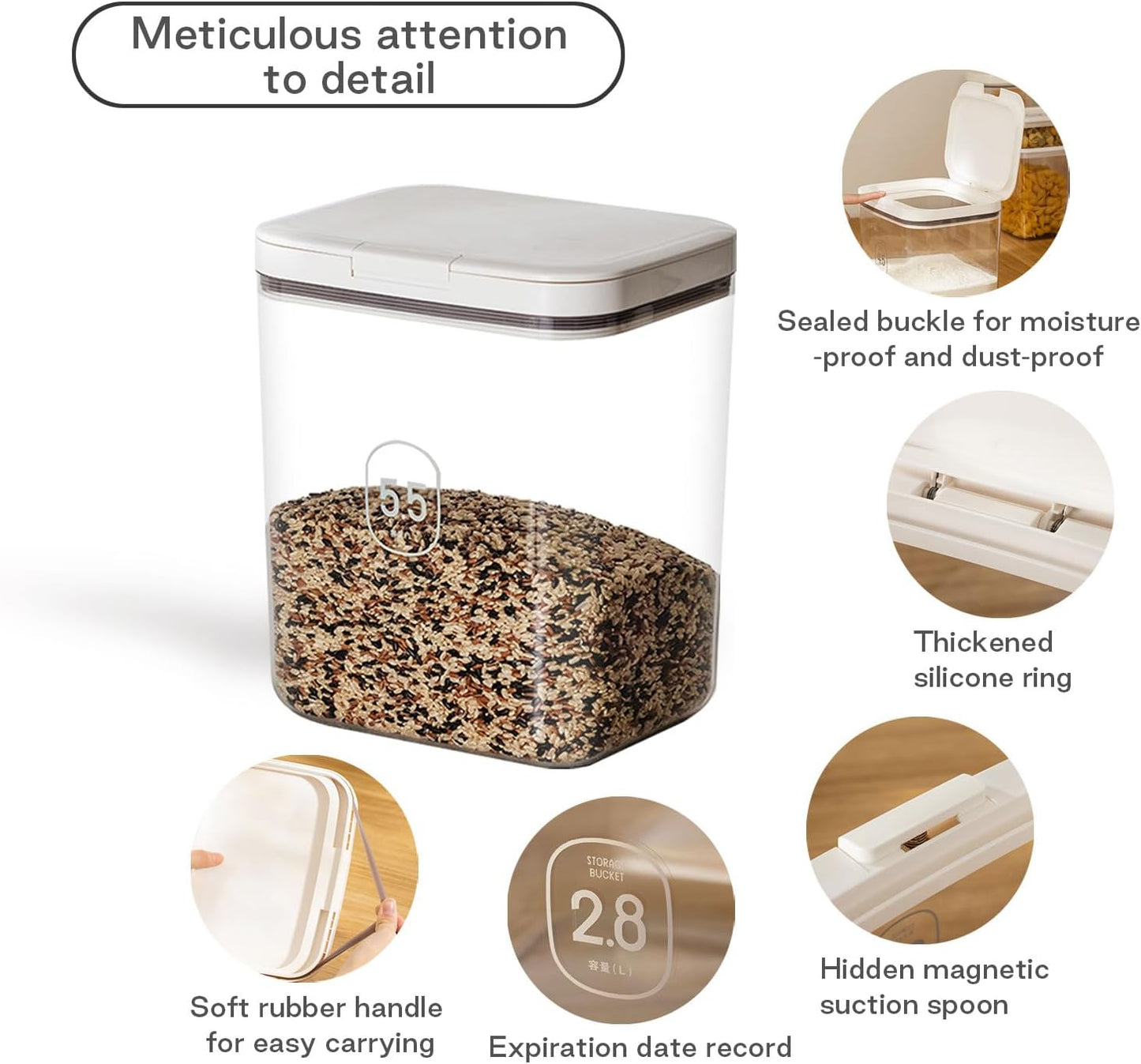 LivLab Mker Dog Food Storage Container 5 lbs Airtight Pet Food Storage Containers with Lids, Cat Food Container, BPA Free, Rice Container, Flour Dispenser(6 lbs), white