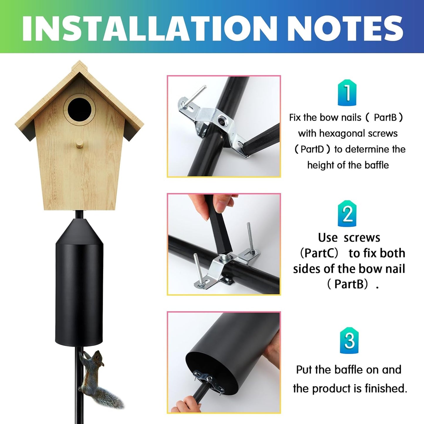 1 Pcs Metal Squirrel Baffle for Bird Feeder Pole Squirrel Defeater Cylinder Pole Galvanized Steel Black Bird Feeder Baffle 6 1/8 Inch Diameter 15 1/2 Inch High for Garden