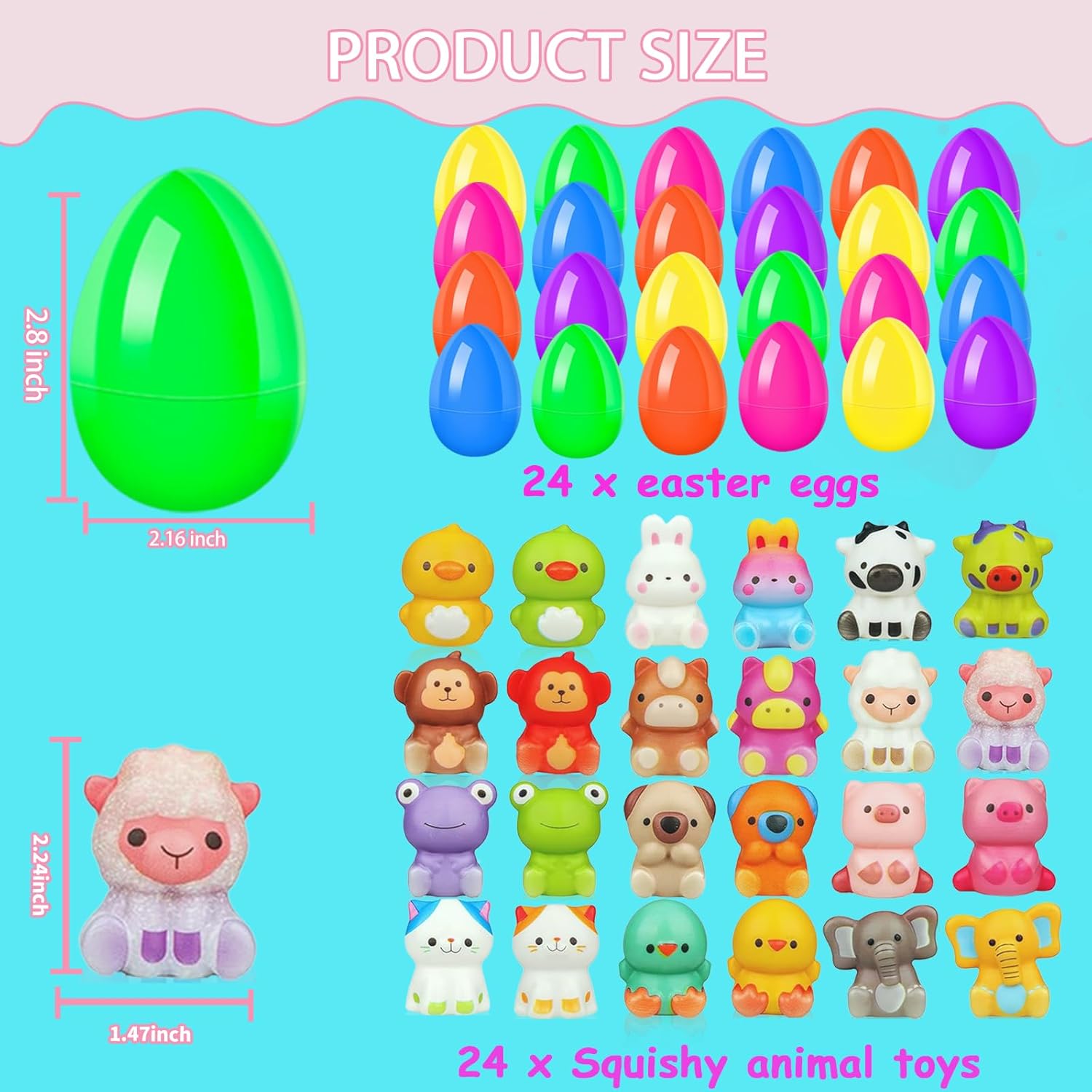 24 Pack Filled Easter Eggs for Kids Prefilled Egg Fillers Squishy Toys