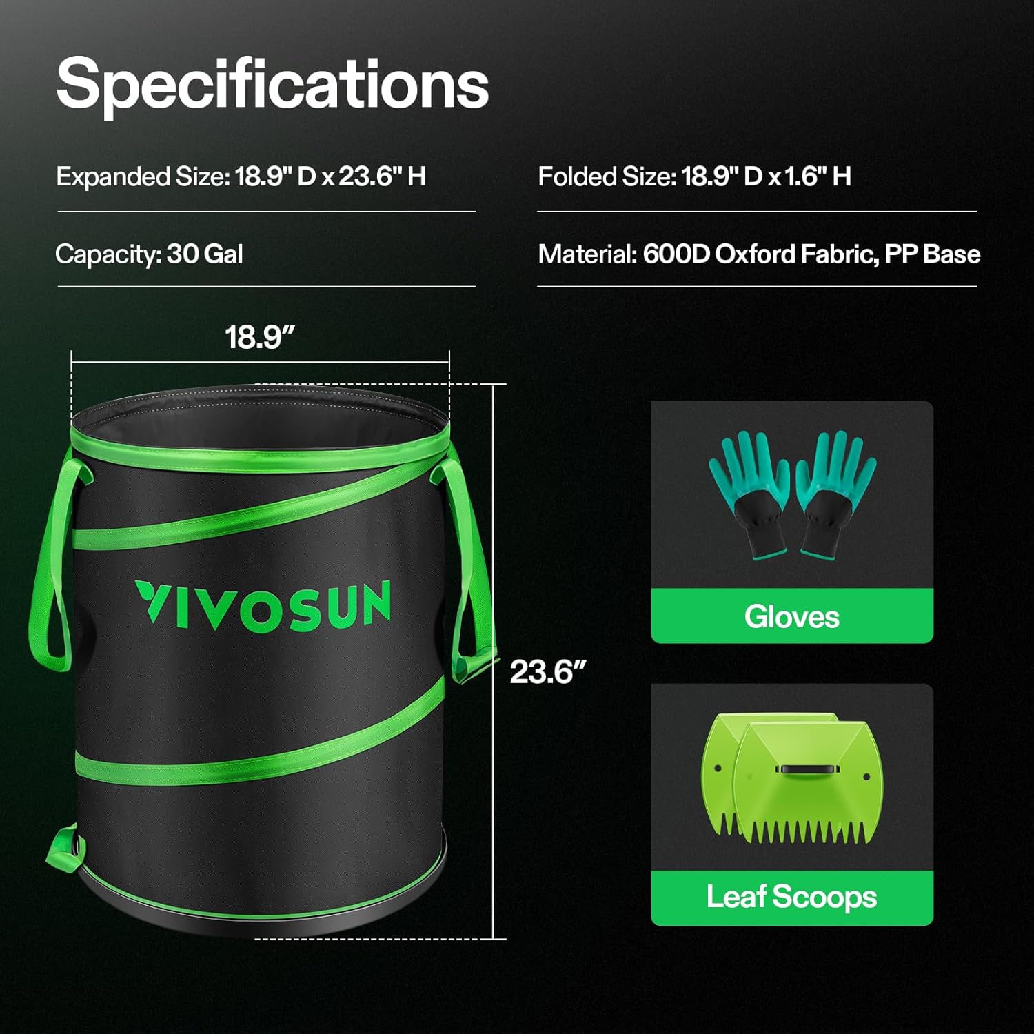 VIVOSUN 30-Gallon Collapsible Garden Bag, Yard Waste Bin with Hard-She