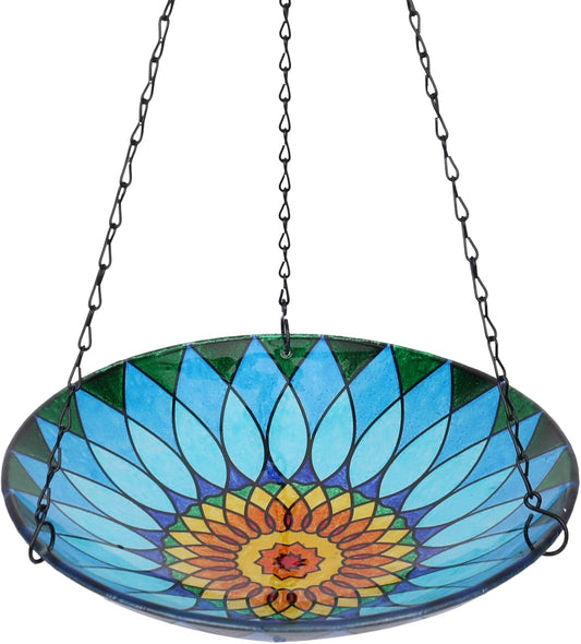 MUMTOP Hanging Bird Bath - Bird Baths for Outdoors, 12 Inch Glass Bird