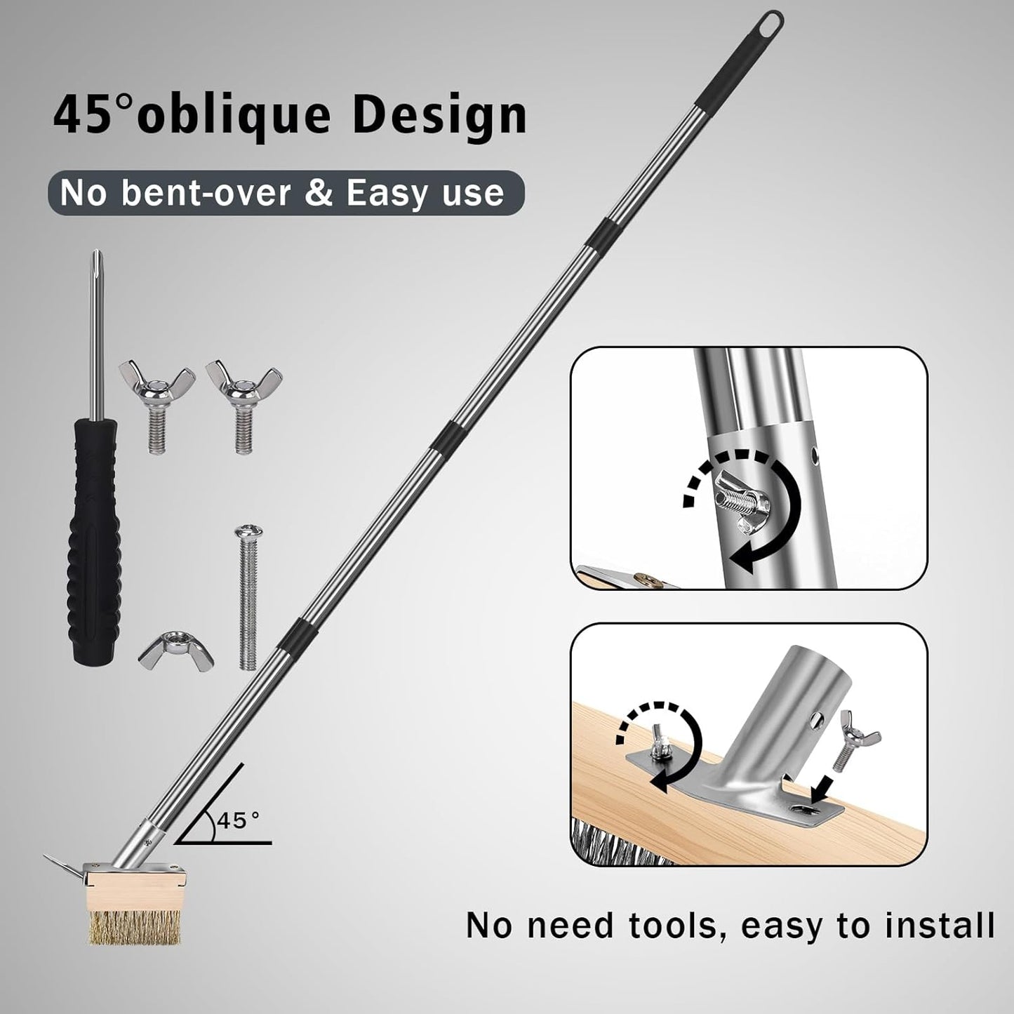 Crack Weeder Brush Heavy Duty Wire Broom Set, Multifunction Moss Grout Remover with Scraper Weed Puller, Detachable 64.9in Handle for Outdoor Deck Pavers Patios Walkways Concrete Floor Cleaning