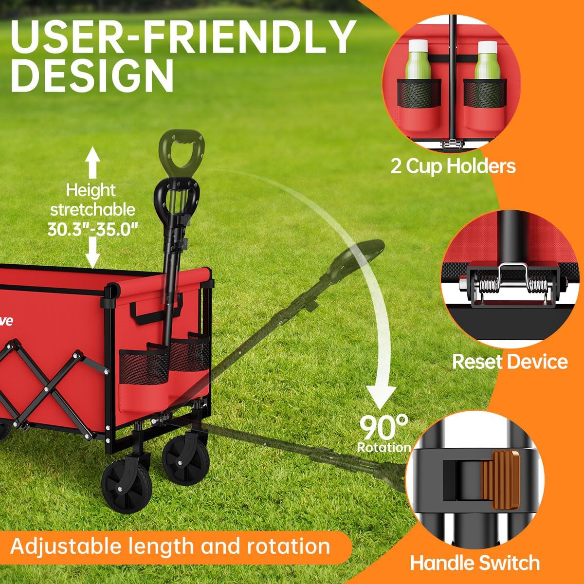Collapsible Wagon Cart, 380LBS Heavy Duty Utility Wagons with All-Terr