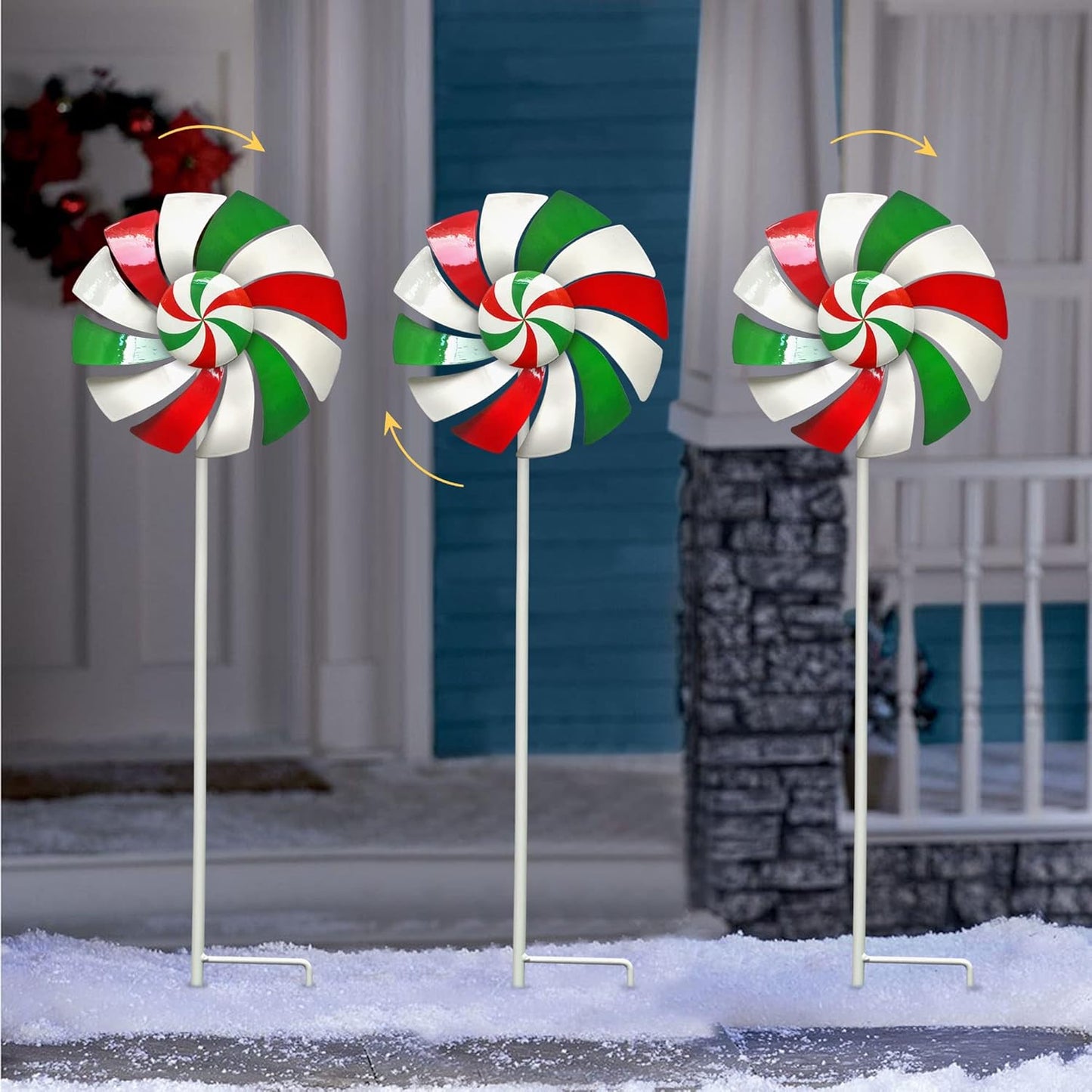 3 Pack Outdoor Metal Lollipop Wind Spinners Yard & Patio Christmas Dec