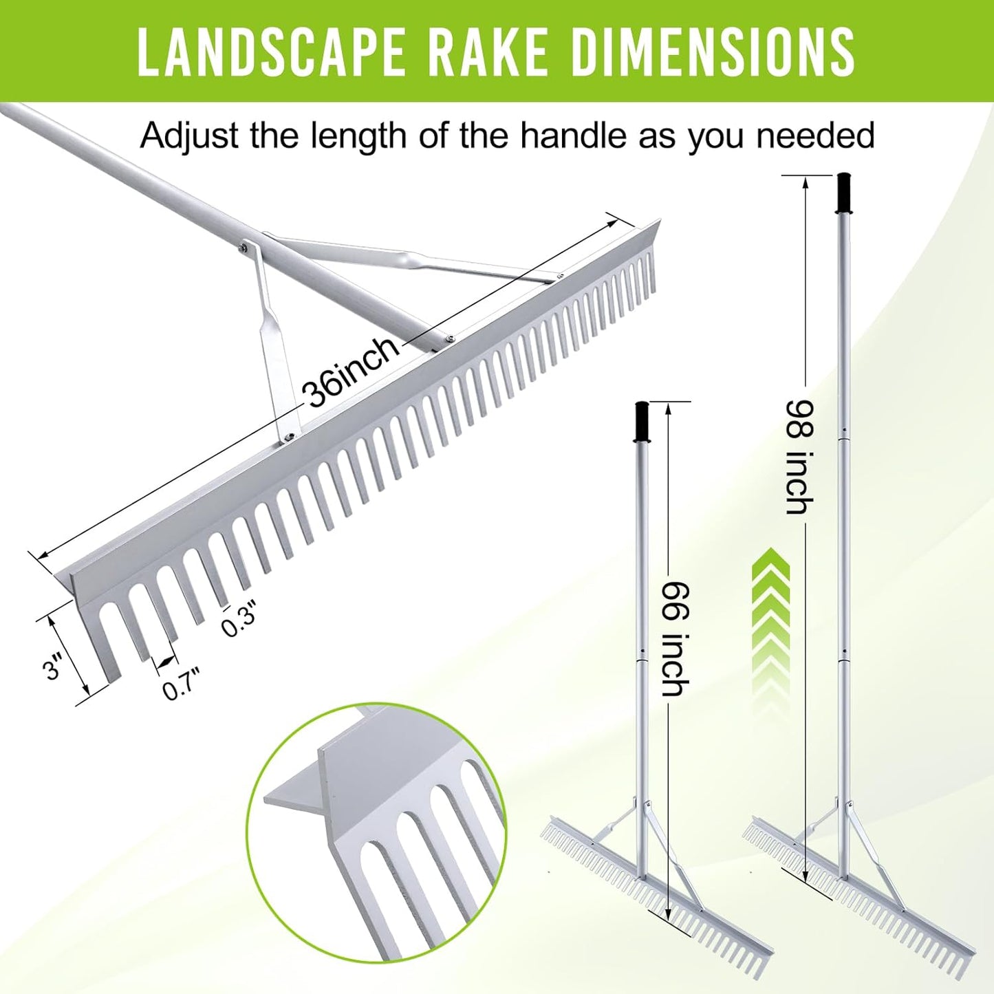 36 Inch Aluminum Landscape Rake, Garden Rake, Heavy Duty Rakes for Law