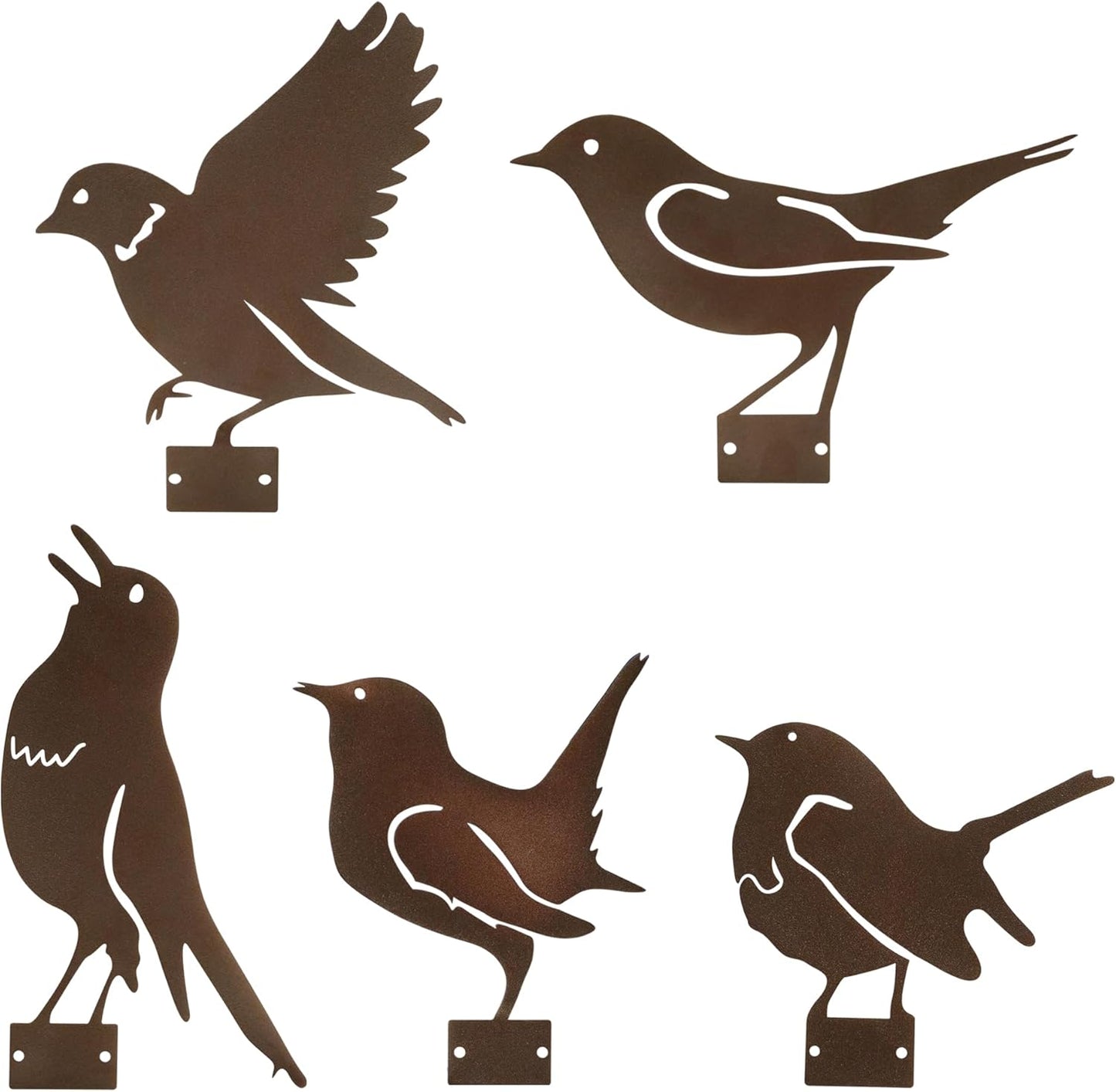 5PCS Rusty Metal Birds Decoration,Outdoor Fence Yard Decor,Metal Birds Craft Statue Ornaments for Yard Art,Garden Decor