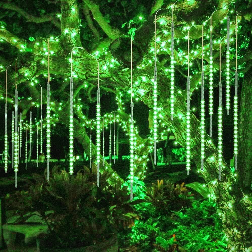 Solar Garden Lights, Waterproof 30cm 10 Tubes 249LEDs Falling Raindrop Meteor Shower - Blue Solar Lights Outdoor Garden for Holiday, Party, Wedding & Christmas Decoration (Green)
