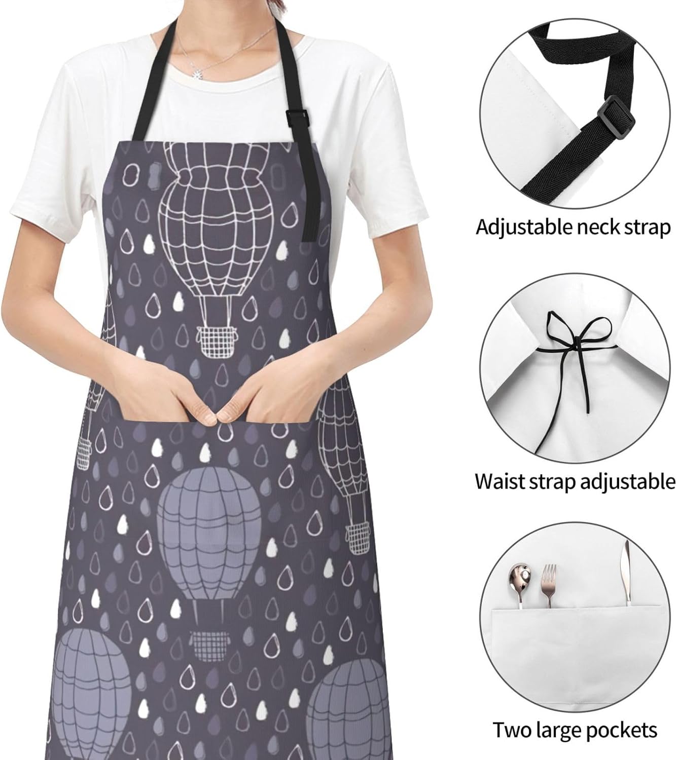 Hot Air Balloon Print Laundry apron 28x33 In Waterproof Kitchen Apron with Pockets for Cooking Baking