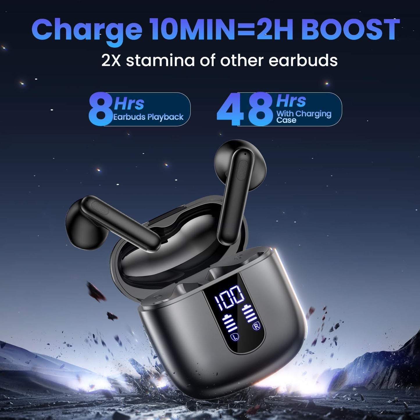 Wireless Earbuds, Bluetooth Headphones with Deep Bass Stereo, 48H Play