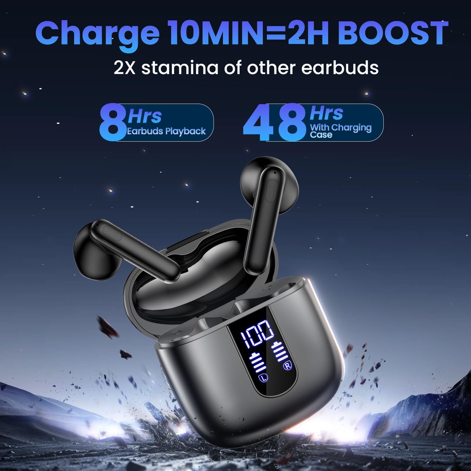Wireless Earbuds, Bluetooth Headphones with Deep Bass Stereo, 48H Play