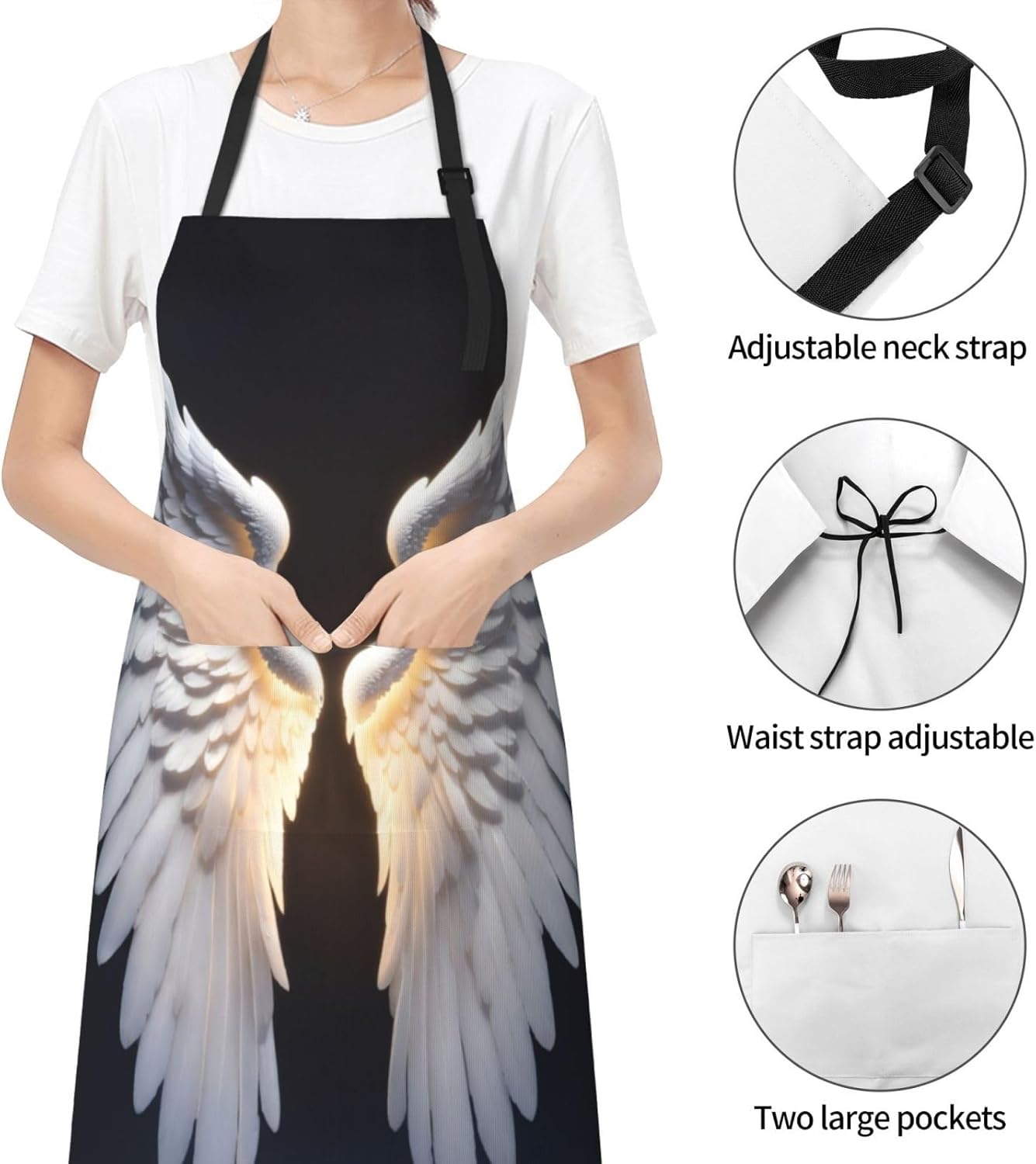 Angel Wing print Waterproof chef's apron with pocket apron for kitchen cooking baking barbecue and gardening