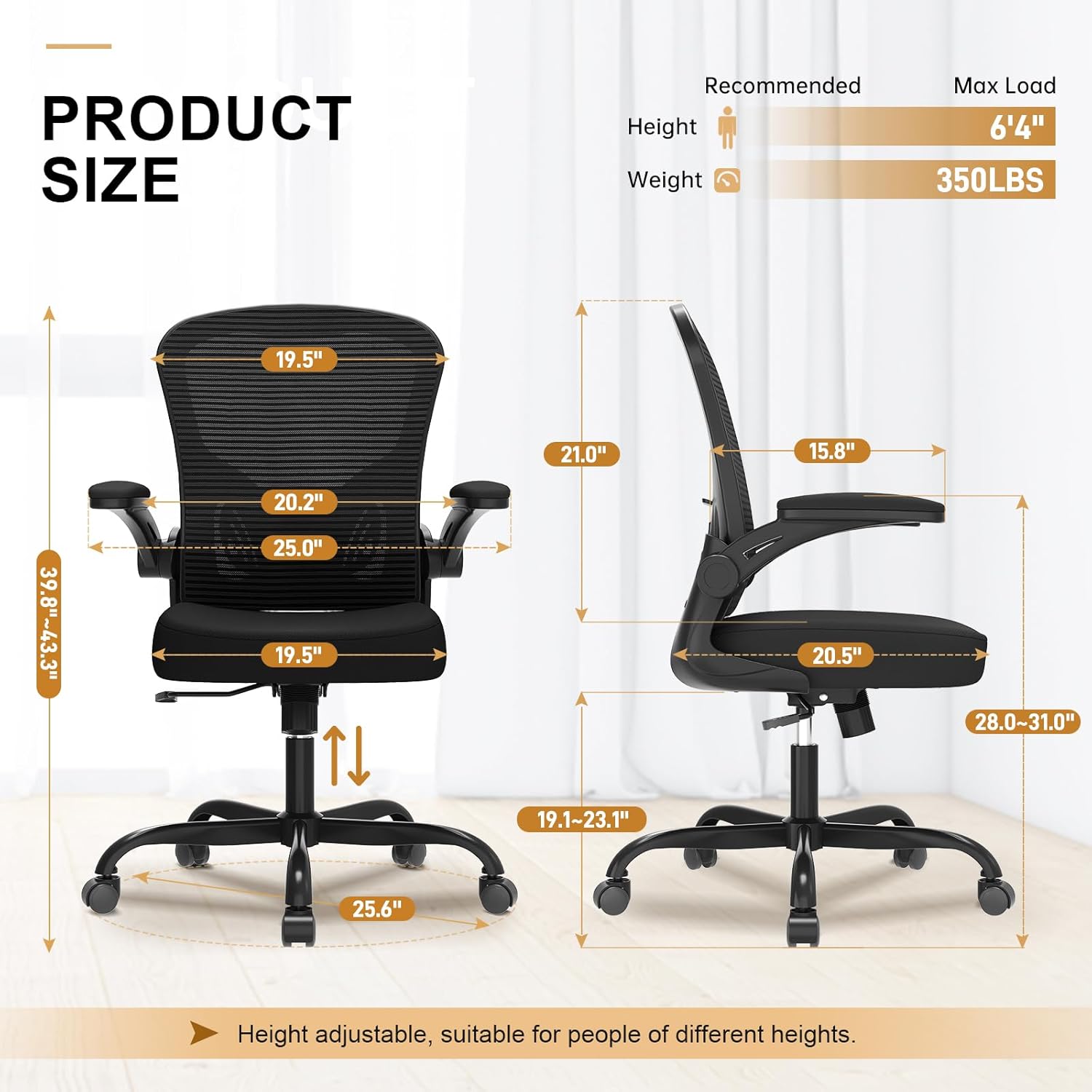 Office Chair, Ergonomic Desk Chairs 330LBS Capacity High Back Mesh Com
