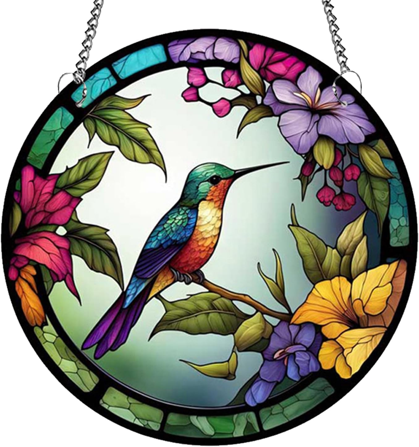 Hummingbird with Flower 2D 8inch Acrylic Window Hangings, Bird Suncatcher Pendant Indoor Wall Home Decor Gifts for Birthday Mothers Day Hummingbird Gifts for Women Mom Grandma Bird Lovers(A, 8"/20cm)