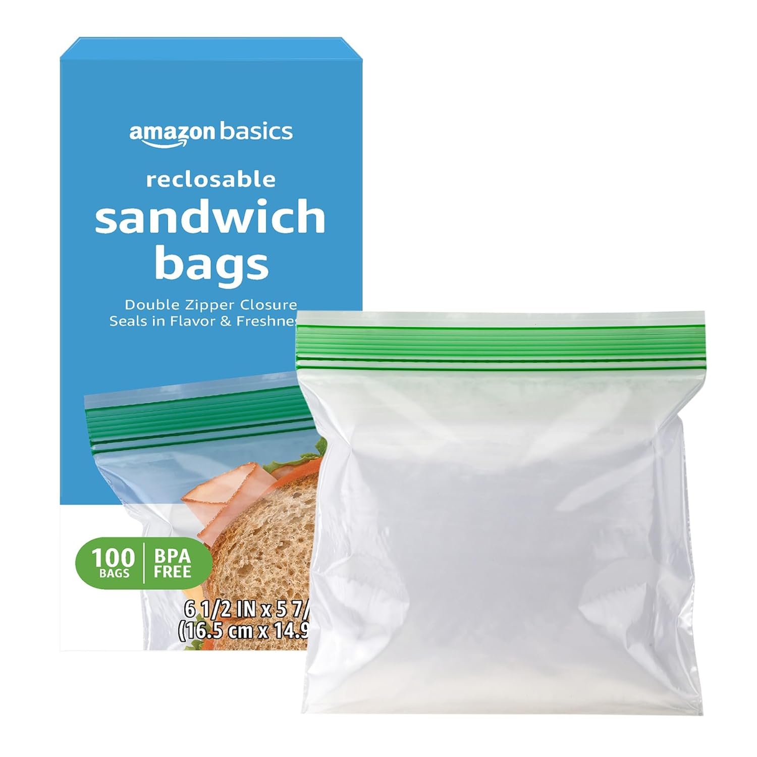 Amazon Basics Reclosable Double Zipper Sandwich Storage Bags for Food 