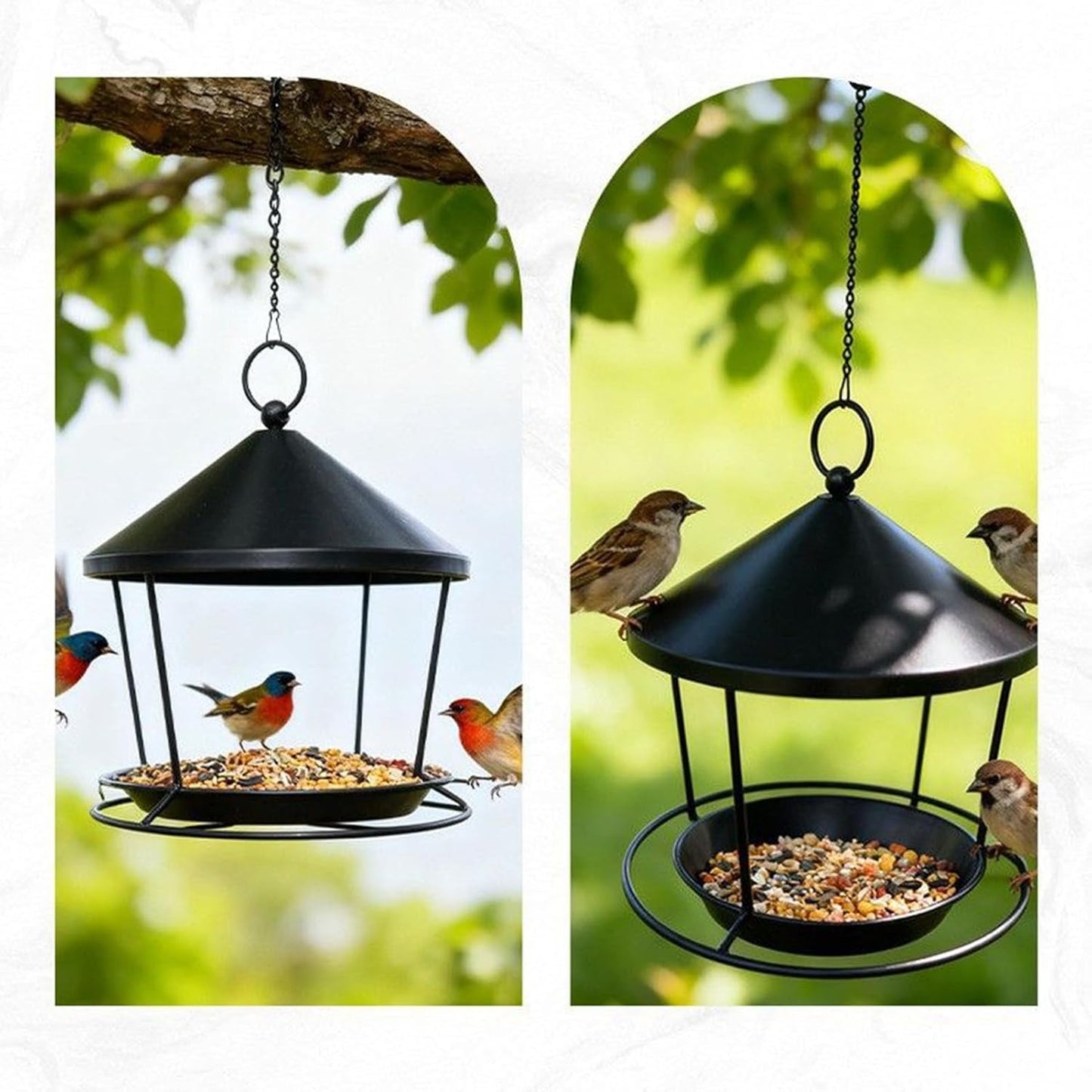 Hangable Metal Bird Feeder - Weatherproof Hummingbird Food Station, Outdoor Tray with Rust-Resistant Design, Garden Hanging with Easy Fill, Wildlife Accessory, Feeding Station for Backyard Porch