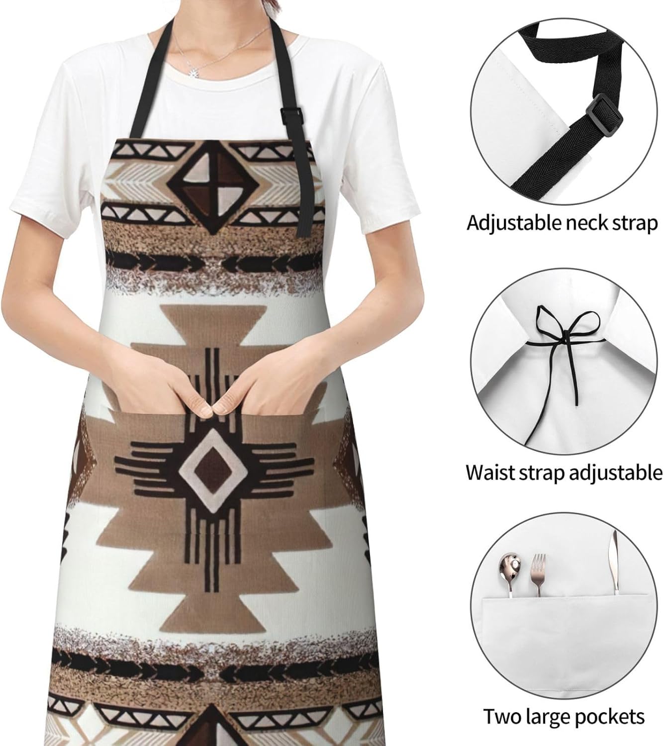 Native American print Waterproof apron with pocket adjustable cooking 