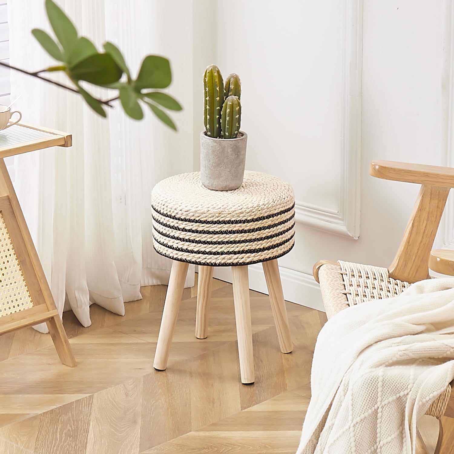 Cpintltr Round Ottoman Footstool Natural Seagrass Foot Stool Pouf Otto
