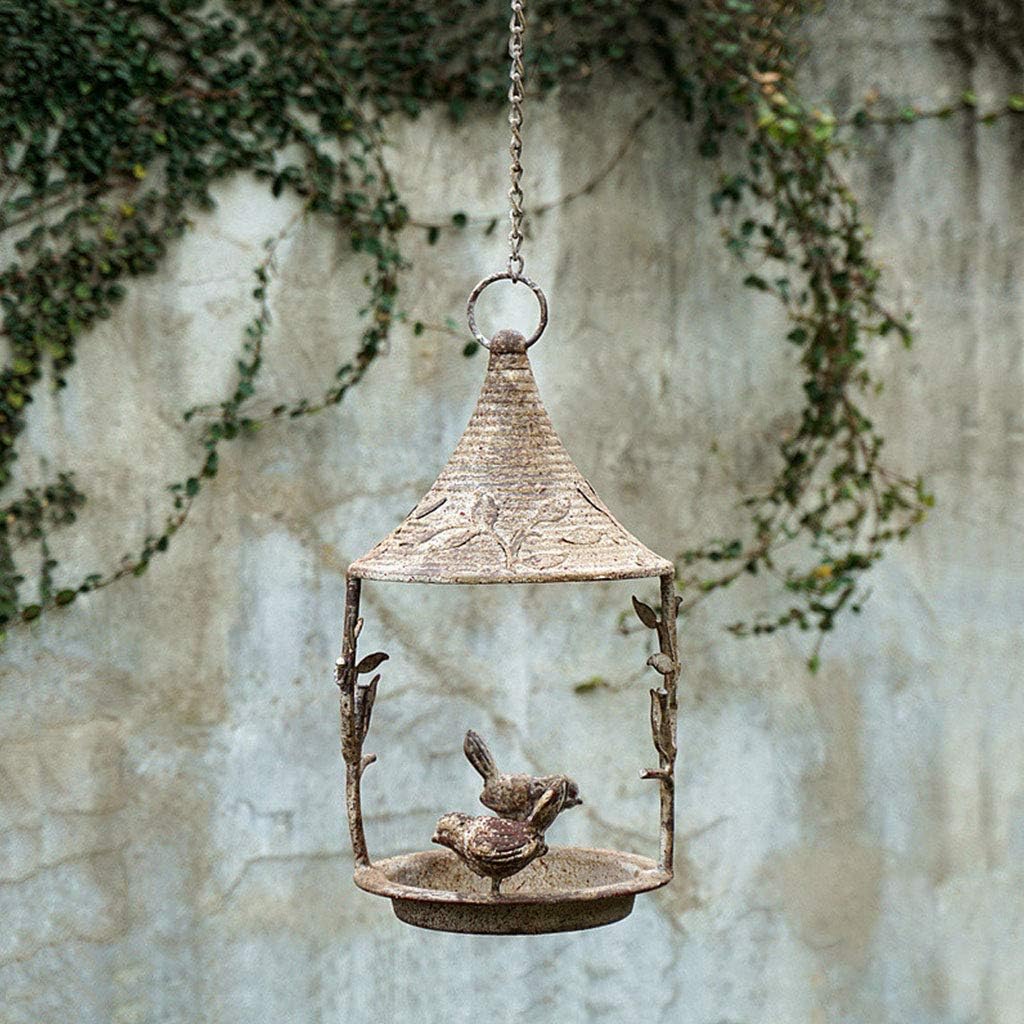Hanging Bird Food Basin Feeding Bowl Metal Chain Garden Antique Retro Decoration