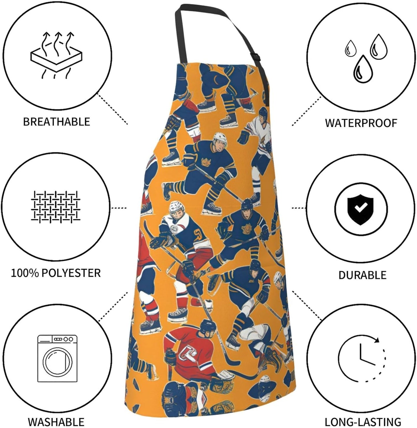 hockey print Waterproof chef's apron with pocket apron for kitchen cooking baking barbecue and gardening