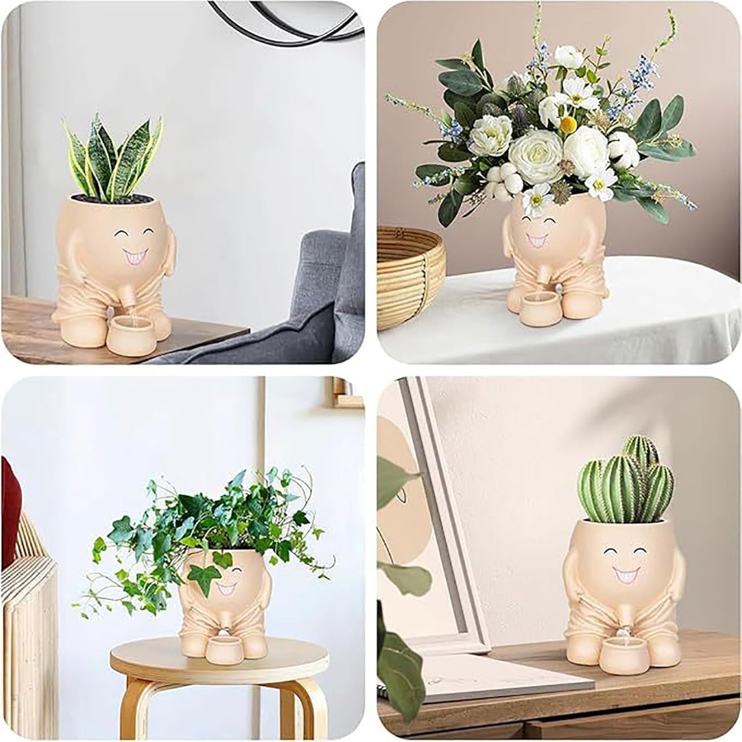Head Planter,Unique Face Flower Vase Peeing Pot Head Planter for Indoor and Outdoor Decor, Cute Cactus Face Funny Office Plant Pots, Novelty Gift Set