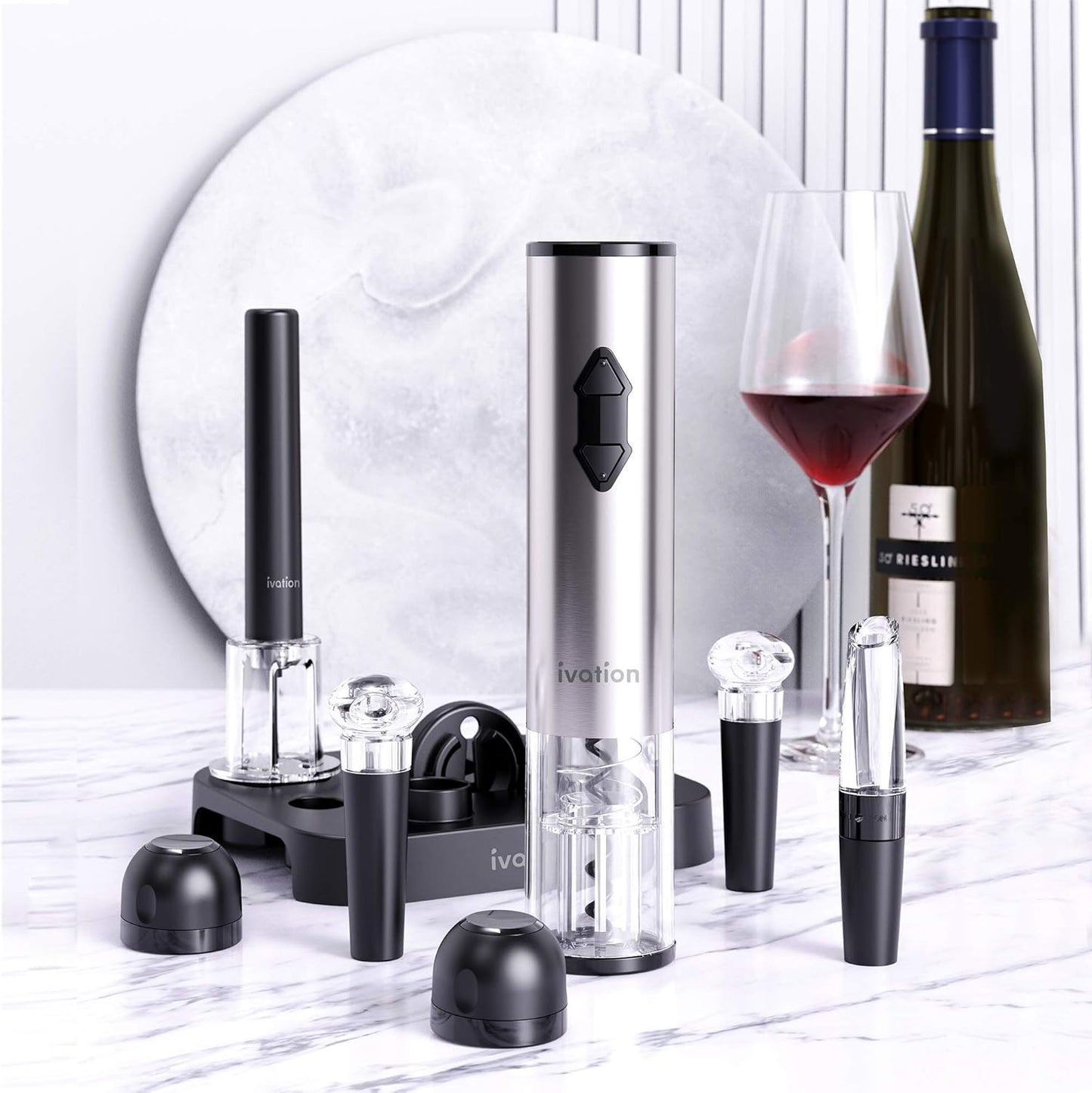Ivation 9-Piece Wine Set | Electric Opener, Air Pump, Pourer with Aera