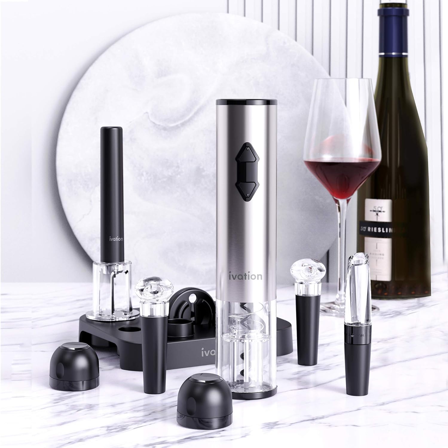 Ivation 9-Piece Wine Set | Electric Opener, Air Pump, Pourer with Aera