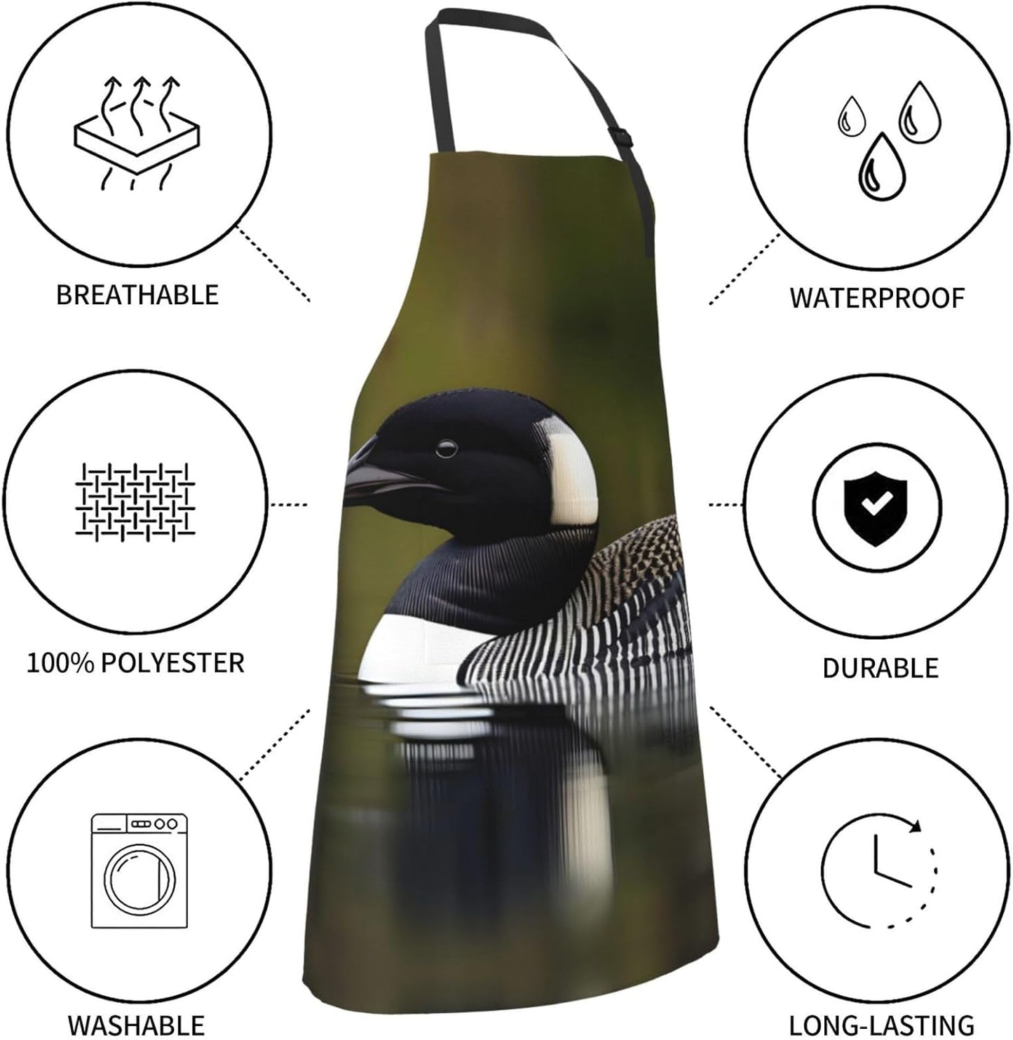 Loon Nature Bird print Waterproof apron with pocket adjustable cooking apron for adult kitchen bibs to bake