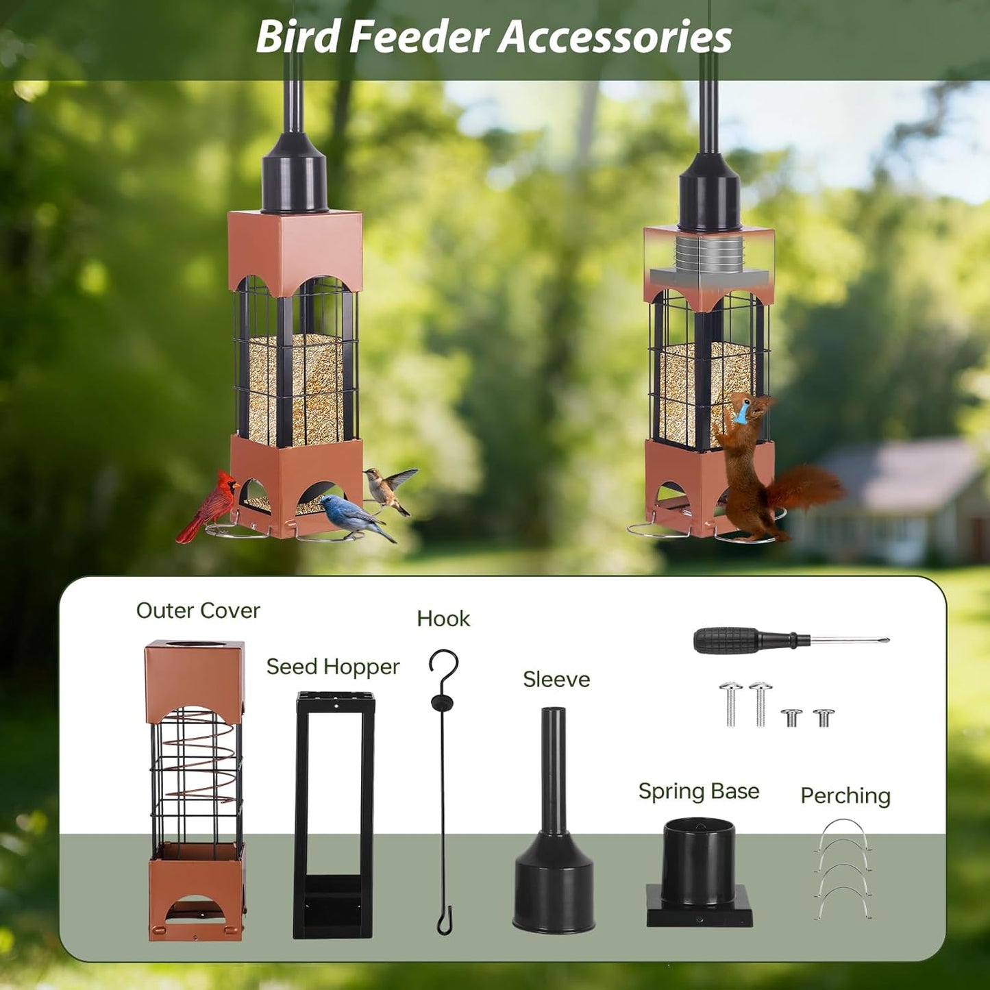 Squirrel Proof Bird Feeder,Heavy Duty Metal Wild Bird Feeders for Outd