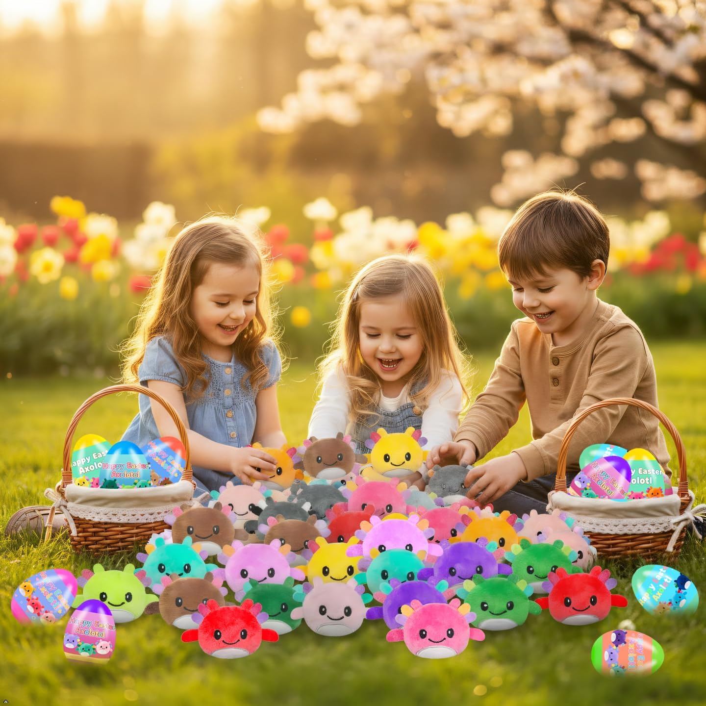 24 Pcs PreFilled Easter Eggs with Plush Axolotl Toys Animals Decoration Stuffed Toy Great for Kids Boys Girls Toddler Easter Basket Stuffers Party Favors Egg Fillers