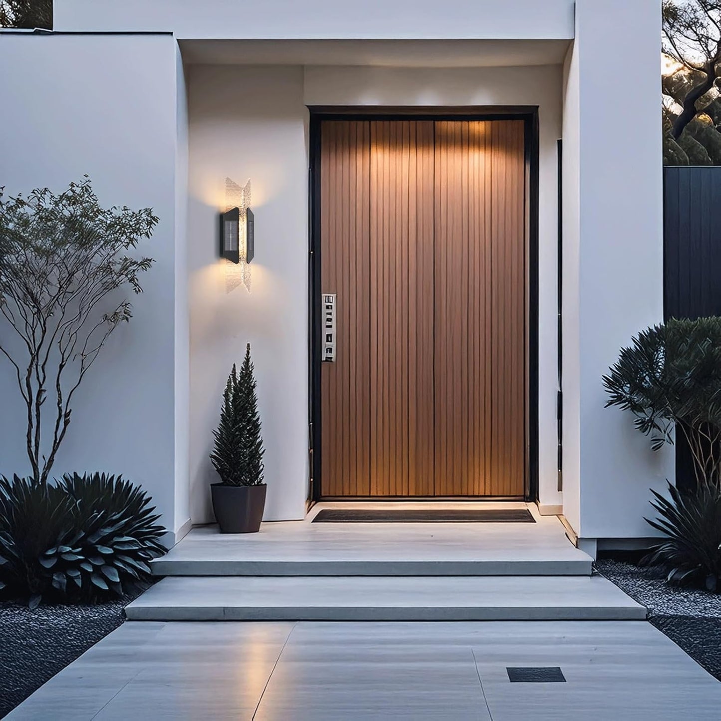 Solar Outdoor Wall Light, Large Vertical Wall Sconce Lamp, Modern Stainless Steel Exterior Lantern with Acrylic, Waterproof 3000K LED Decorative Wall Mounted Fixture for Villa Garden Porch