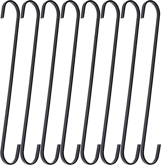8 Pack 12 Inch Large S Hooks Black Heavy Duty Hooks for Hanging Plants Long Metal Hook Hanger S Shaped Hook for Hanging Closet，Pots and Pans，Basket,Bird Feeders, Garden Indoor Outdoor