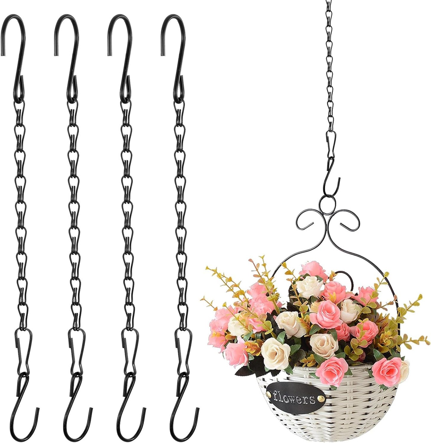 4 Pcs Hanging Chains with Hooks, 10 Inch Small Chain for Hanging Plants, Black Adjustable Plant Chains with Hooks for Baskets, Bird Feeder, Birdbaths, Planters
