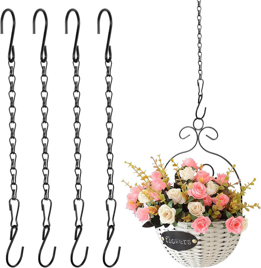 4 Pcs Hanging Chains with Hooks, 10 Inch Small Chain for Hanging Plants, Black Adjustable Plant Chains with Hooks for Baskets, Bird Feeder, Birdbaths, Planters