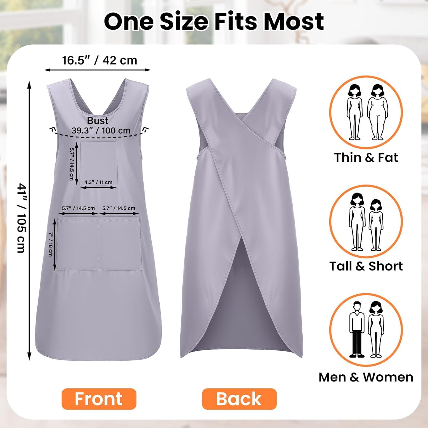 Japanese Cross Back Cooking Aprons, Polyester Pinafore Dress with 3 Po