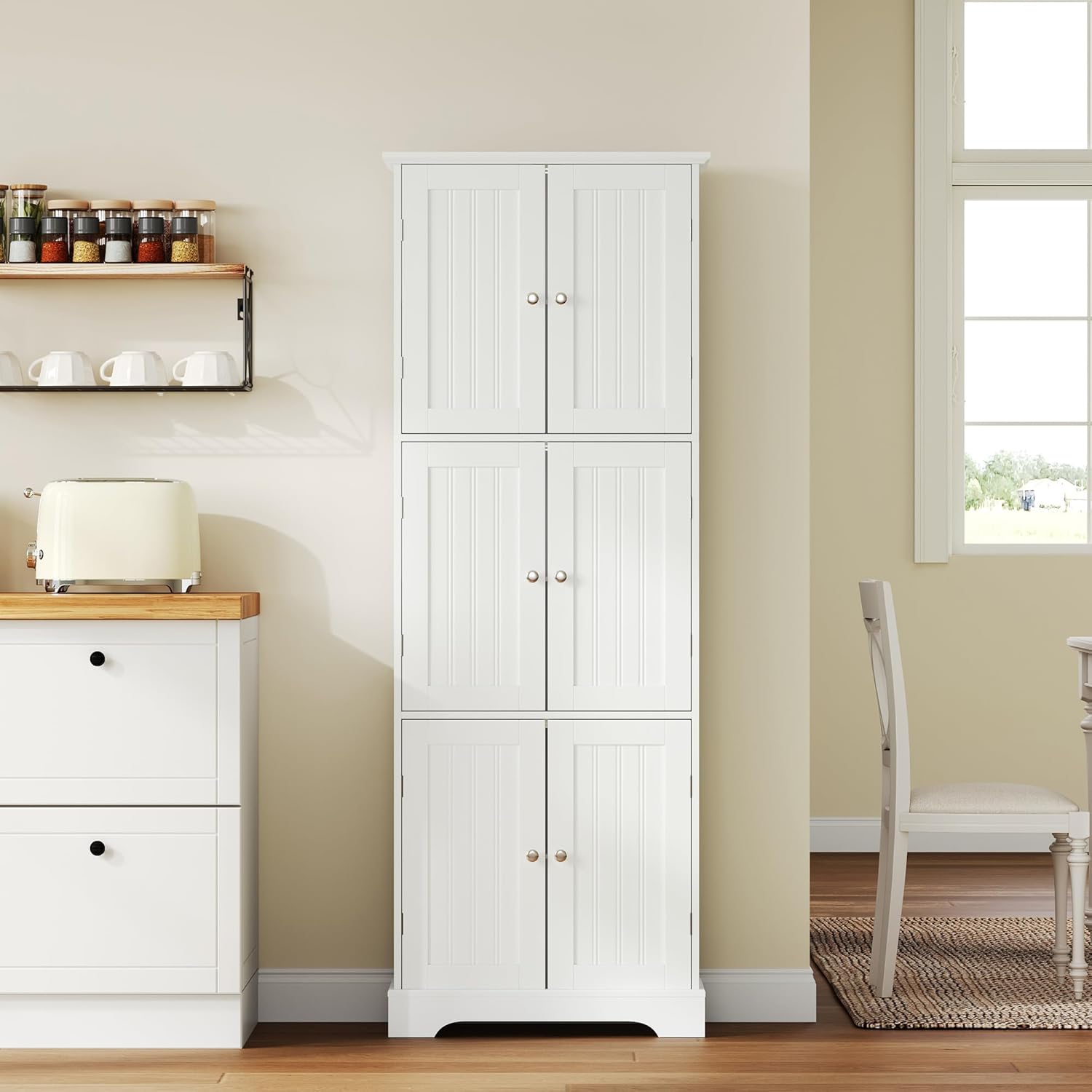 ChooChoo Tall Bathroom Storage Cabinet with 6 Doors, Freestanding Floo