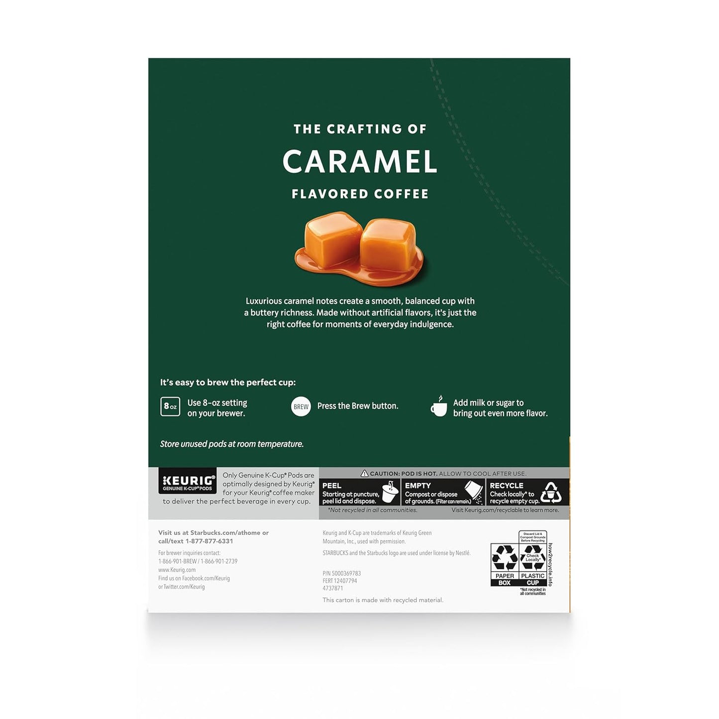 Starbucks K-Cup Coffee Pods, Caramel Naturally Flavored Coffee For Keurig Brewers, 100% Arabica, 1 Box (22 Pods)