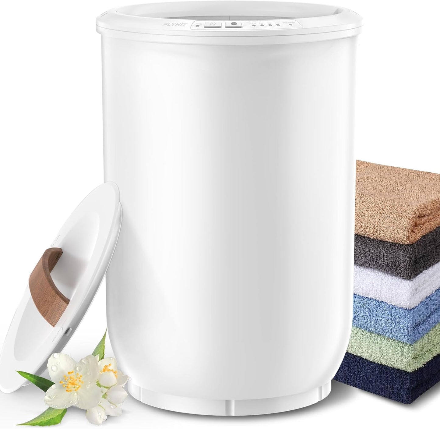 Large Towel Warmer for Bathroom - Heated Towel Warmers Bucket, Wood Handle, Auto Shut Off, Fits Up to Two 40"X70" Oversized Towels, Bathrobes, Blankets, for Mother's Gifts, White