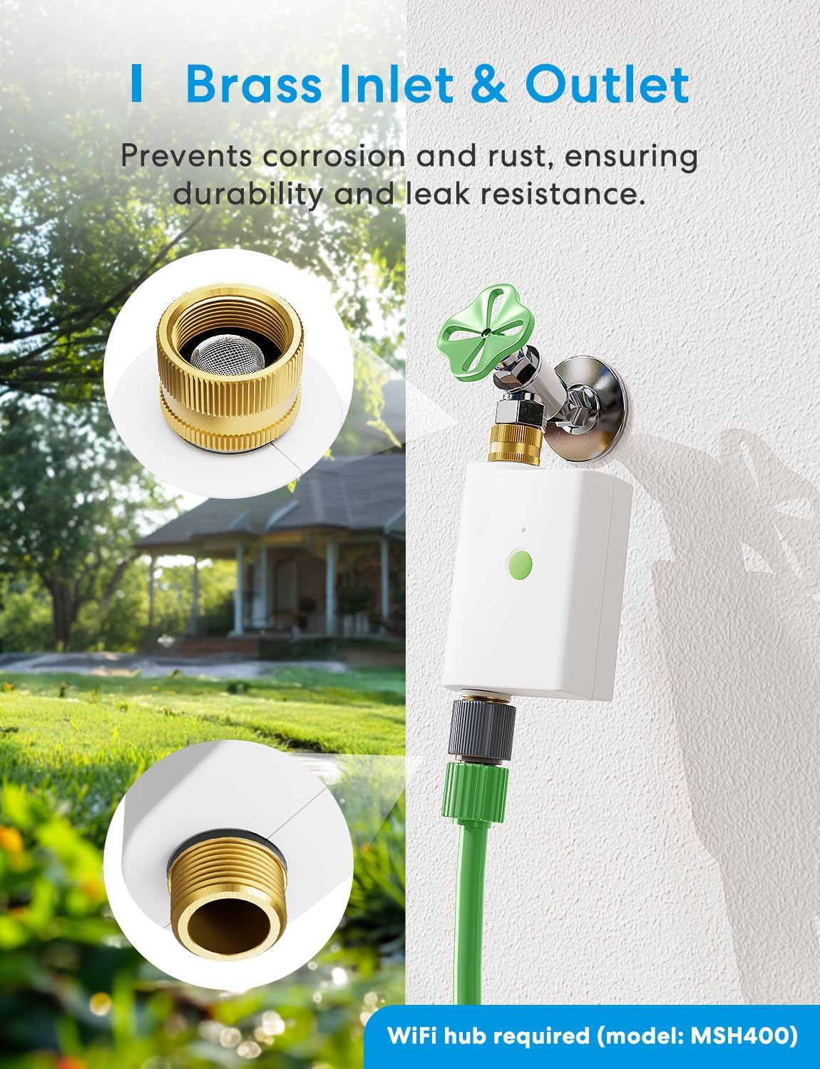 meross WiFi Water Hose Timer, Smart Sprinkler Timer with Brass Inlet &