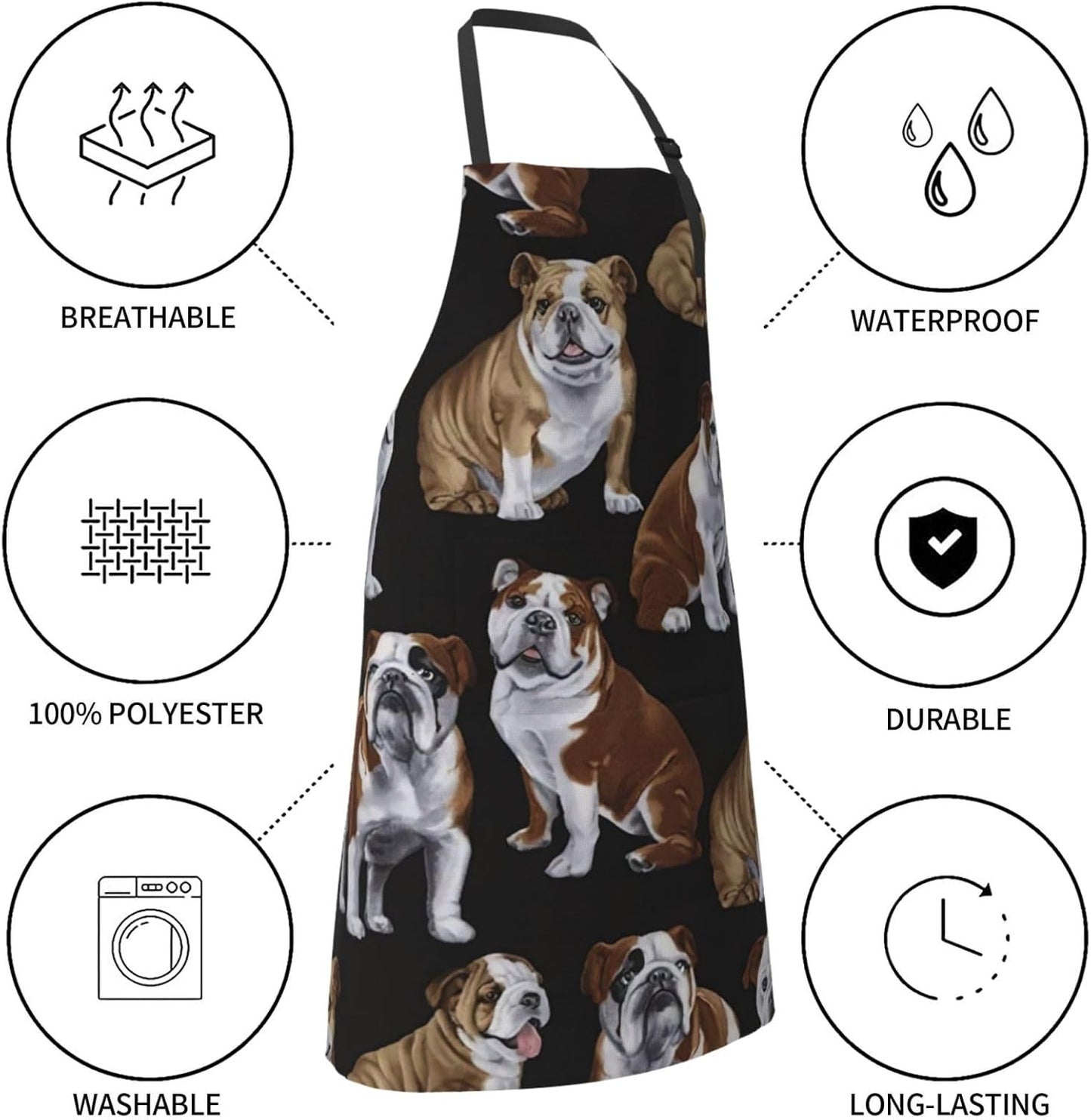 English Bulldogs print Waterproof apron with pocket adjustable cooking apron for adult kitchen bibs to bake